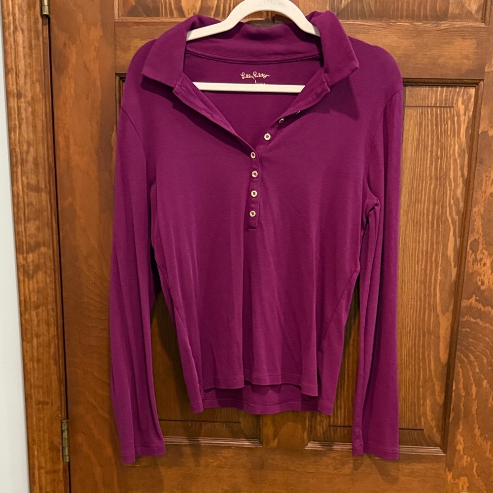 Lilly Pulitzer Magenta Long Sleeve Polo Top